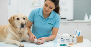 Pet First Aid guide – vet providing emergency care for a dog